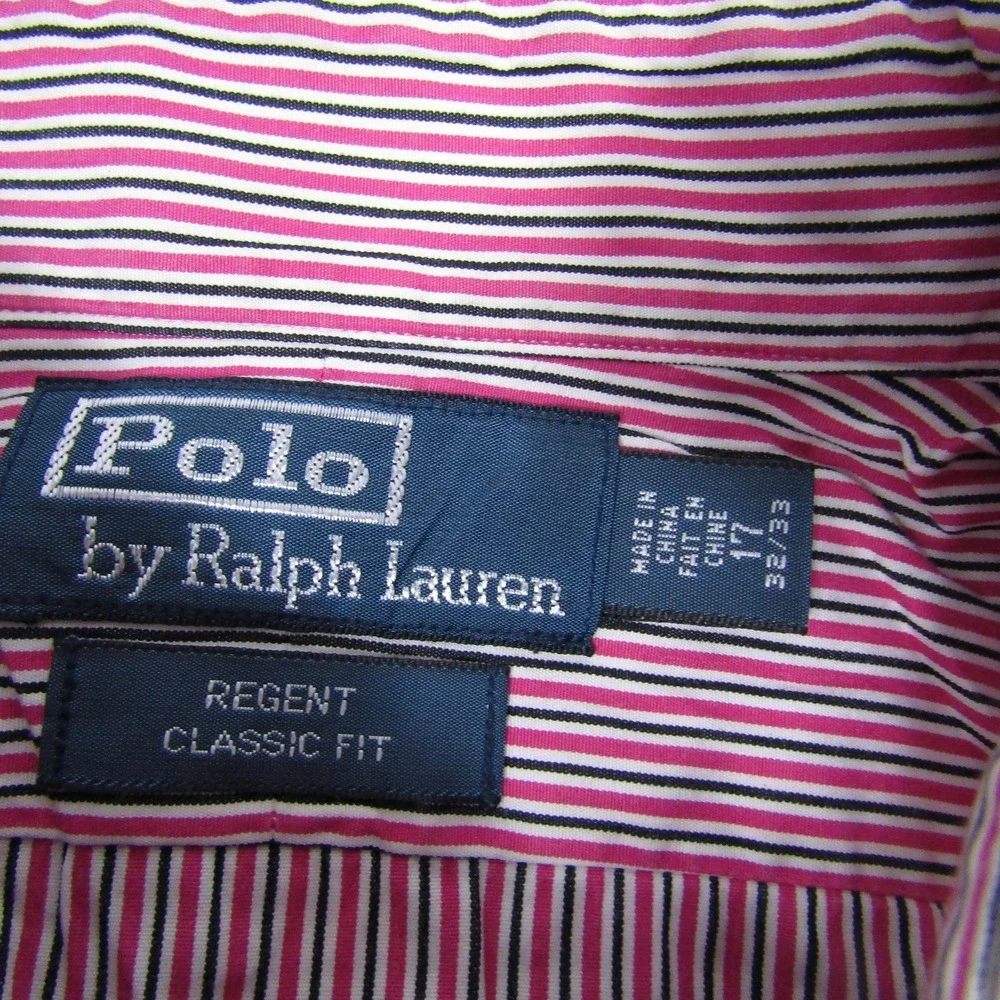 Polo Ralph Lauren Shirt Mens 17 32/33 Red White Blue Striped Regent Classic‎ Fit
